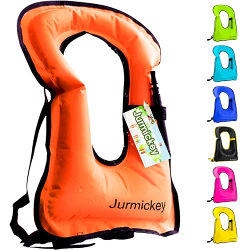 Inflatable Snorkel Vest Adults, Portable Snorkel Jacket, Buoyancy Vest for Snorkeling, Swimming, Kayaking, Boating, Safety Load Up to 220 Ibs (Orange)