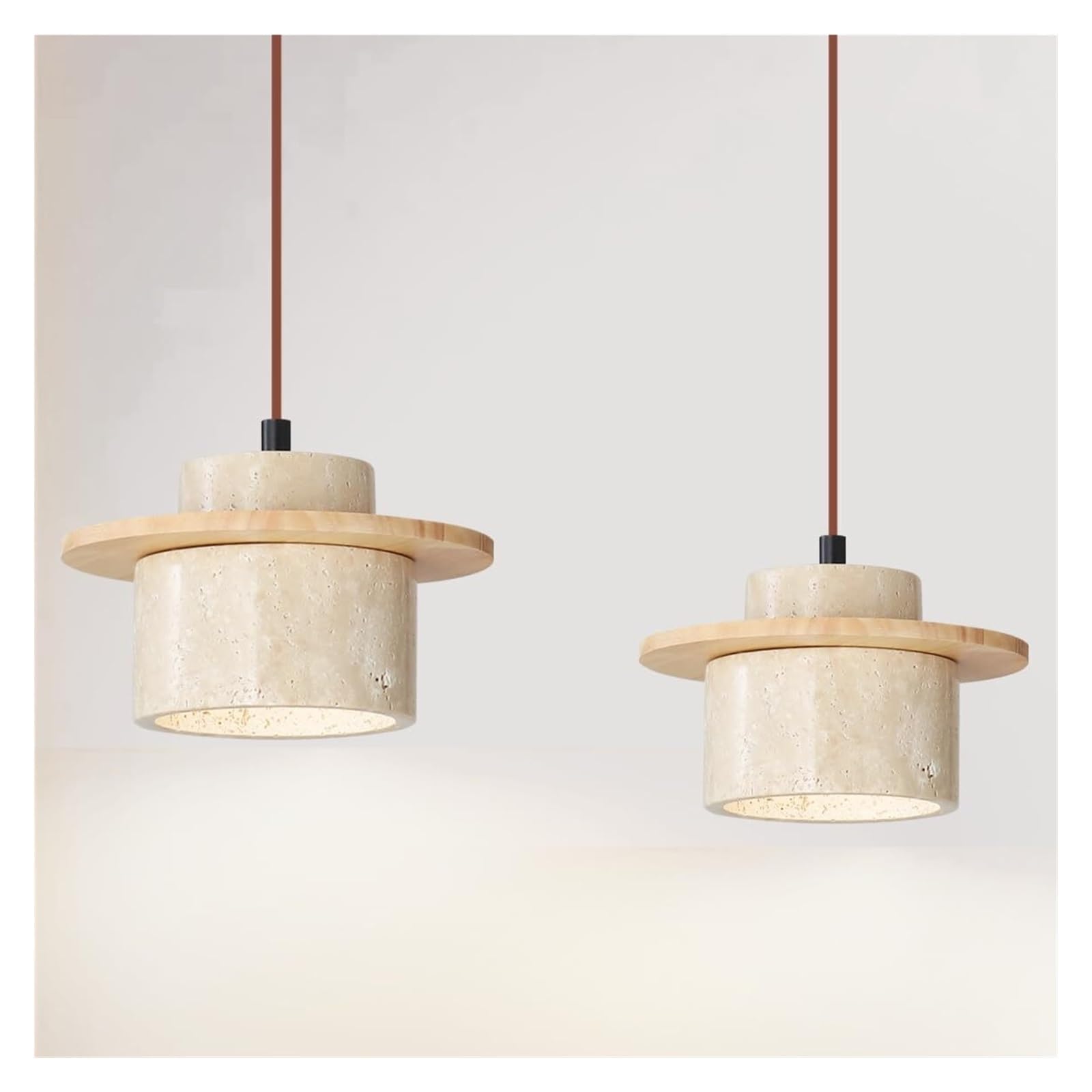 KHUKHU Japanese Wabi Sabi Natural Stone Pendant Light Nordic Yellow Travertine Pendant Lamp for Kitchen Island,Mid-Century Vintage Wood Chandelier for Dining,Entryway,Cafe,Restaurant(Beige,2PCS)