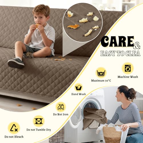 TAOCOCO Sofa Slipcovers 100% Waterproof Sofa Covers 3 Seater,Settee Covers with Storage Pockets,Anti Slip Couch Covers,Washable Sofa Protector for Kids/Dogs/Pets(Brown) - Image 5