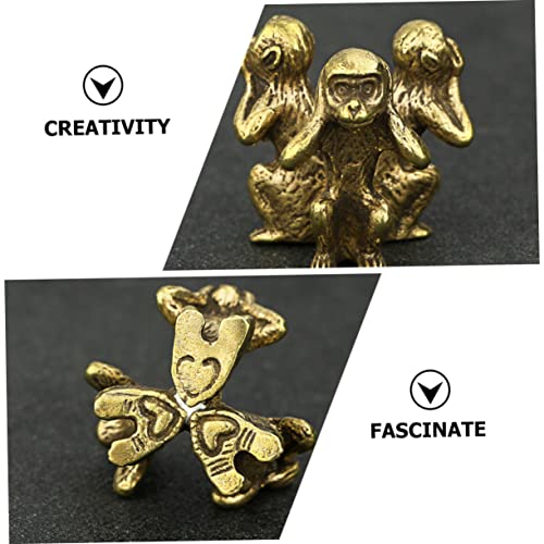 Yardwe Three Not Monkeys Decoraciones Para Salas De Casa Tablescape Decor Monkey Statue Monkey Animal Statues Feng Shui Figurine Table Monkey Sculpture Pure Copper Household Decor Metal #TOP6