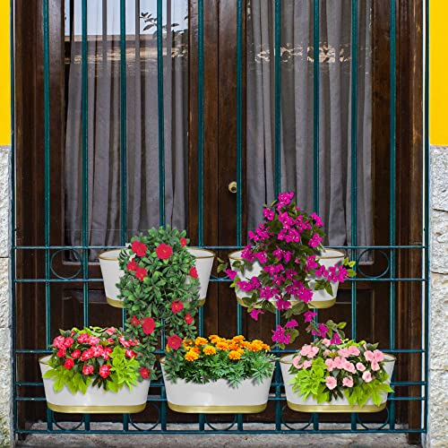 IndoDec Metal Planter Railing Planters Pot Plant Container Oval Planters Home Gardening Hanging/Table-Top Planter Gamla for Balcony Set of 5 White