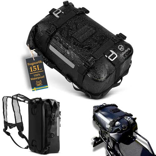 Odinsberg 15L Borsa Impermeabile Moto | Borsa Posteriore, da Sella, Laterale e Paramotore | Drybag Rullo Portapacchi per Moto Enduro e Bici | Borse Resistenti per Viaggi, Bagagli e Touring