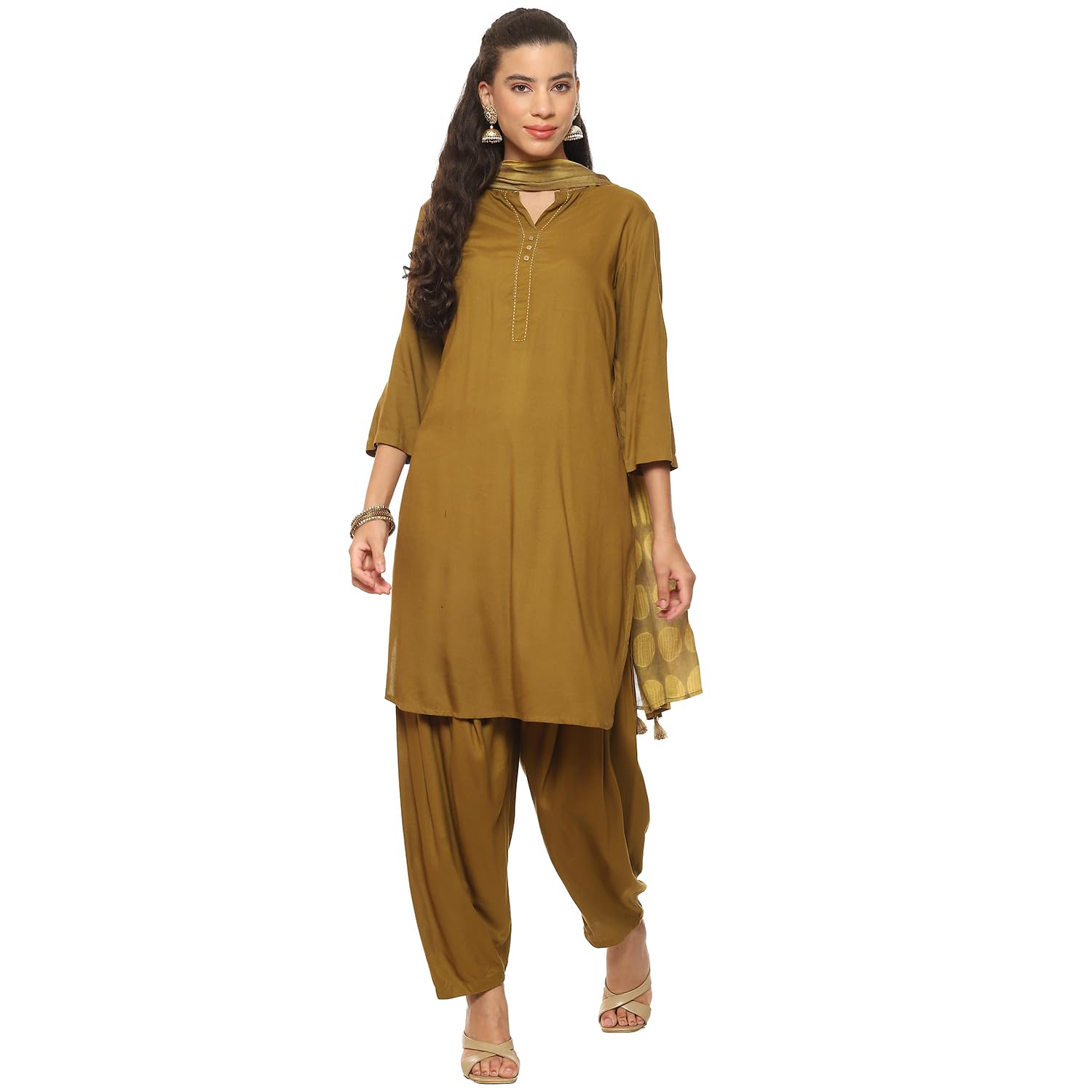 BIBA Women Solid Cotton Blend Suit Set