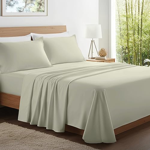 Kickoff Viscose Bamboo Sheets Queen Size 4-pc 100% Organic Bamboo Viscose Bed Cooling Sheets Queen Size Set Cool Bedding for hot Sleepers Sheet, Flat, Fitted, Pillowcases (Soft Sage, Q)