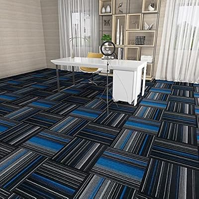 Carpet Tiles Commercial,Heavy Duty Square Cuttable Carpet Floor Tile with Adhesive Stickers 20x20 Inch Washable Asphalt Backing Tile Stickers -for Home Office Hotel(Size:16pcs,Color:Blue)