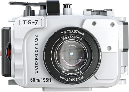 TG-7 Underwater Camera Housing Case, 60m/195ft Waterproof, PC Material with O-Ring Seal, Compatible with Olympus OM System Tough TG-7 White