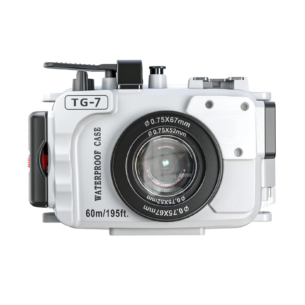TG-7 Underwater Camera Housing Case, 60m/195ft Waterproof, PC Material with O-Ring Seal, Compatible with Olympus OM System Tough TG-7 (White)
