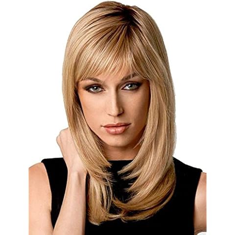 Royalfirst Natural Ombre Blonde Straight Wigs - Shoulder Length Long Straight Blonde Hair Wigs With Darker Root For Women Cover