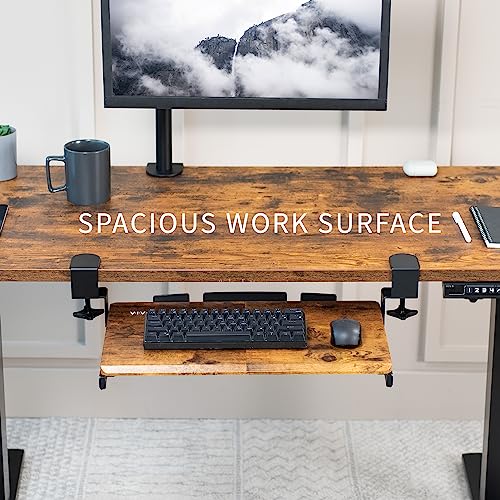 Image of VIVO Small Keyboard Tray, Under Desk Pull Out with Extra Sturdy C Clamp Mount System, 20 (26 with Clamps) x 11 inch Slide-Out Platform Drawer, Rustic Vintage Brown Top, Black Frame, MOUNT-KB05ES-N | Keyboard Tray for Typing, Slide Out Platform, Rustic, Extra Sturdy C-Clamp Mount System, Computer Drawer, Black Frame