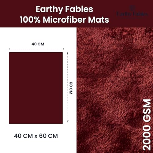 Image of Earthy Fables Plush Microfiber Bath Mat, Quick Dry, Anti-Skid, Water Absorbent, Non-Slip, Machine Washable Floor Rug, Shower Mat, Door Mat for Bathroom, Bedroom, 60 x 40 cm - Wine