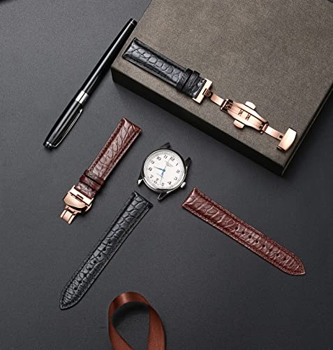 Image of Moran Genuine Leather Band Alligator and Cowhide Replacement Deployment Buckle Watch strap18mm to 24mm Crocodile Leather Strap for Men's and Women's