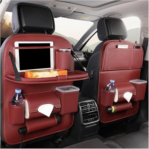 uHLANQC For Subaru Legacy BM/BR 5. Gen 2010-2015, Caja de Almacenamiento for Respaldo Asiento Colgante Multifuncional Cuero con Bandeja Mesa Plegable Accesorios Viaje Impermeables(Wine-Red,2pcs)