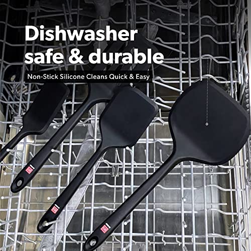 Di Oro Silicone Turner Spatula Set - Kitchen Spatulas For Nonstick Cookware - Cooking Utensils For Flipping Eggs & Pancakes - 600°F Heat-Resistant Bpa Free Turners - Dishwasher Safe (2Pc, Black) #TOP6