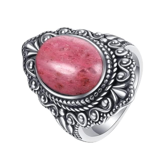 XJruixi Rétro Romantique Naturel Rhodochrosite 925 Bagues en Argent Sterling pour Femmes Haute Qualité Pierre De Mariage Cadeaux d'anniversaire Fine Jewelry