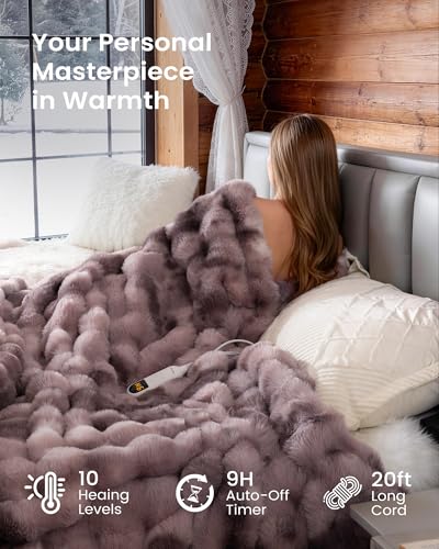 Image of Bearhug Heated Blanket Full Size 77 inchx 84 inch, Luxurious Faux Rabbit Fur Dual-Sided Electric Blankets, 10 Heat Settings Heat Blanket, 9 Hour Auto Shut-Off, Machine Washable, Gift-Ready Elegant Packaging