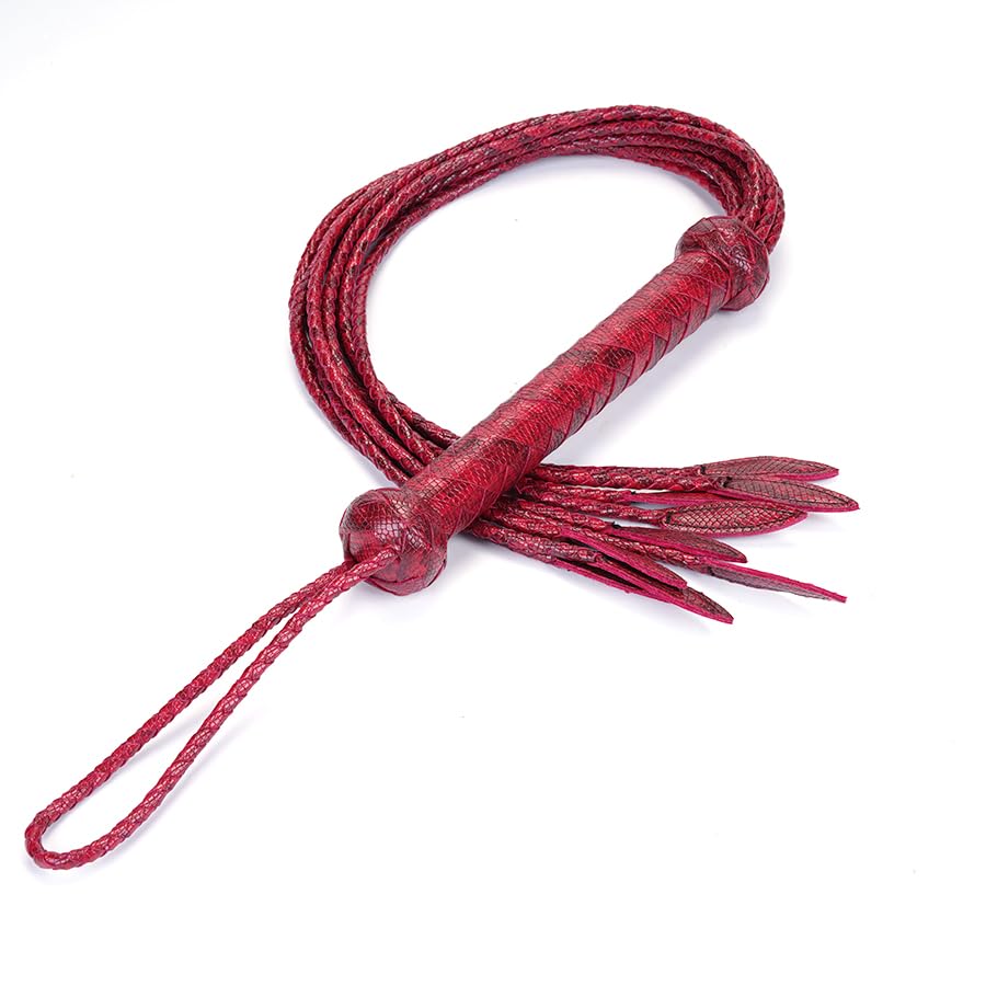 Fouet de dressage serpent en cuir PU rouge foncé à 36 brins de qualité