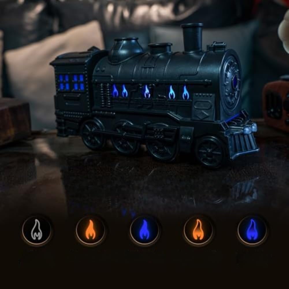 Difusor de aceites esenciales de 300 ml para efecto de llama, humidificador de vapor frío en forma de tren para control remoto para oficina en casa, difusor de estado de ánimo de