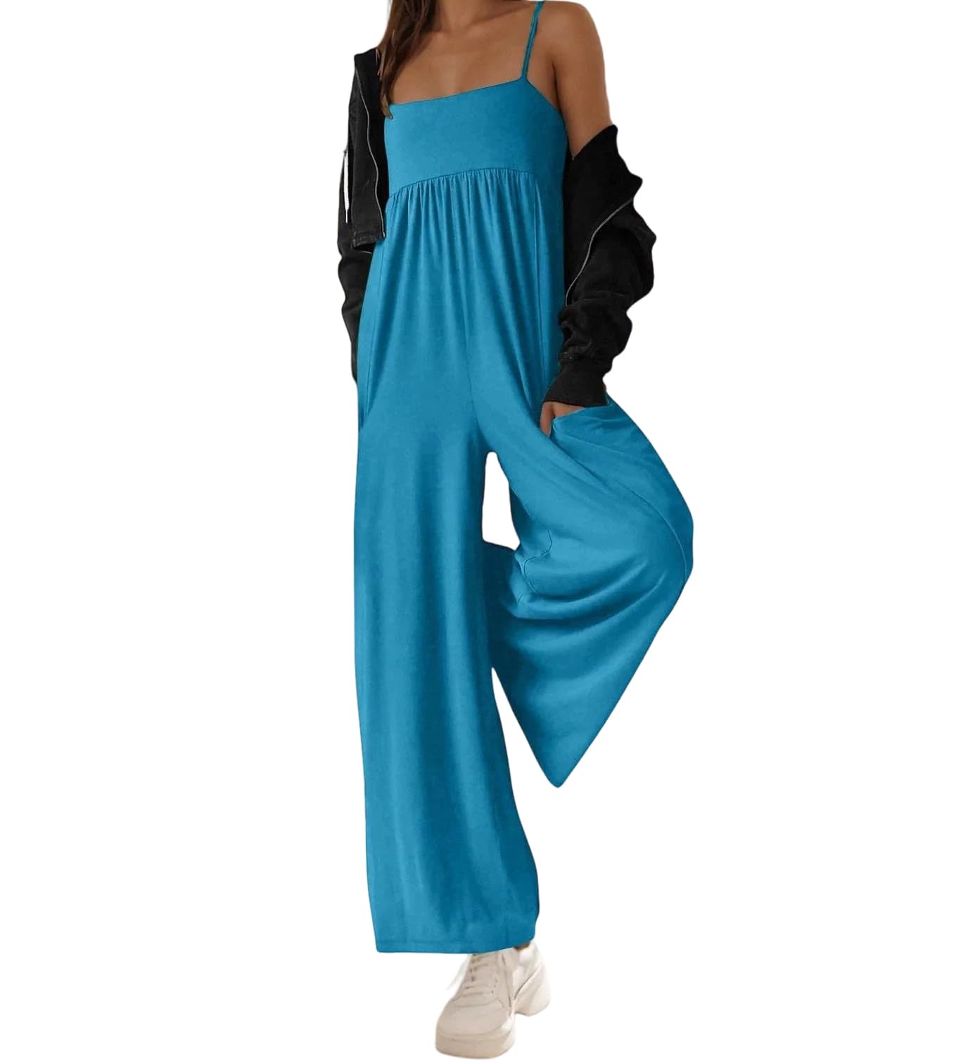 Yeuyyben Combinaison à col de couleur unie pour femme, coupe ample, manches longues, automne et hiver, tenue quotidienne