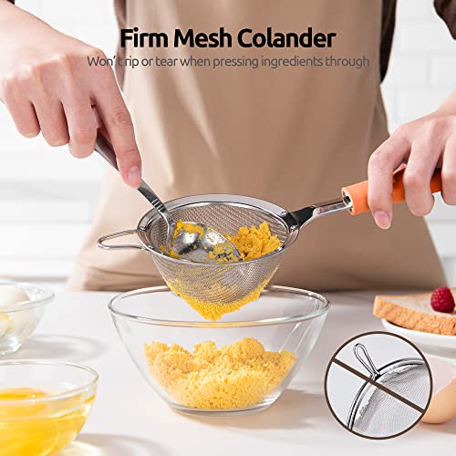 Image of 18 /8 Stainless Steel Mesh Strainer: U-Taste 3.9 Inch Kitchen Fine Mesh Sieve Food Colander with Riveted Sturdy Silicone Handle and 30 Mesh Hole for Straining Flour, Quinoa, Tea, Juice (Orange)