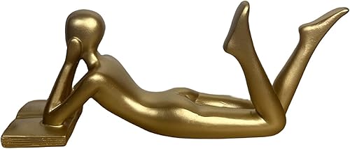 Miniatura 36 de Estatua de lectura, escultura abstracta, estatuas de resina para decoración del hogar, estante moderno de oficina en el hogar, estantería de Oro
