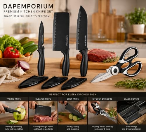 Image of Kitchen Knife Set with Kitchen Scissors 4 Pcs Stainless Steel Kitchen Knives & Multipurpose Scissors Blade Cover with Ergonomic Abs Handles | Cooking Knife for Vegetable, Fruit & Meat