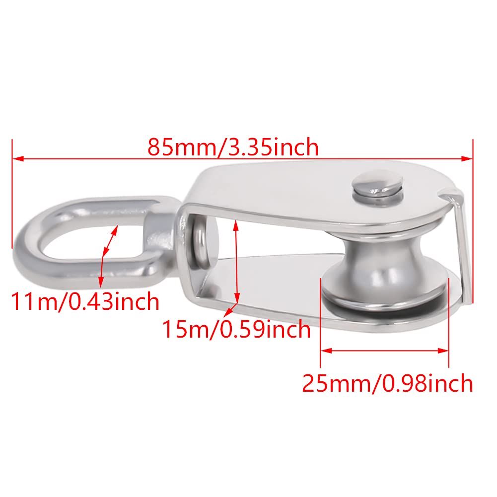 M25 Lifting Crane Swivel Hook Single Pulley Block Hanging Wire Towing Wheel 304 Stainless Steel Silver Tone 1Pcs