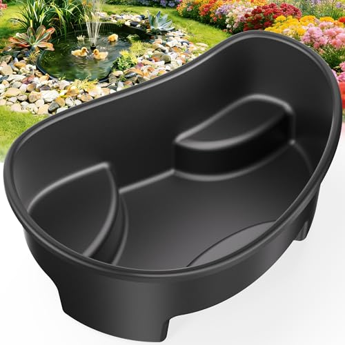 POPOSOAP Preformed Pond Liner 33 Gallon Rigid Pond Liner with Integrated Plant Shelves Heavy Duty U-V Resistant Plastic Preformed Pond for Backyard Patio Fountain Water Lily and Koi Pond-P797