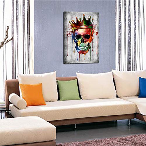 Sechars Modern Painting Wall Art Abstract Skull With Crown Picture Poster Canvas Art Vintage Cool Artwork For Men Boys Bedroom Wall Decor Gallery Wrap Ready To Hang (16"X24") #TOP3