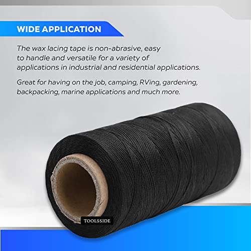 9-Ply Black Waxed Twine 1500 Feet/500 Yard Wax Lacing Cord Nylon (210D Polyester) - 160 Lbs Tensile Strength Black Twine String For Crafts, 1-Roll #TOP4