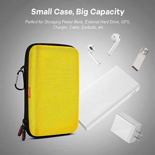 Image of Bright Yellow Hard Shell Electronic Organizer Carrying Case - Shockproof Large Storage Case for Hard Drive, Phone, Power Bank, Charger, Earbuds - Zipper Pouch Gadget Bag for Business, Travel