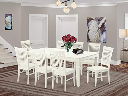 East West Furniture 9 Piece Table Set with One Logan Dining Table
