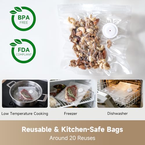 Image of DREAME VH20 Handheld Vacuum Sealer Machine for Food with 30 Reusable Vacuum Bags, Compact Food Vacuum Sealer, Auto Stop, Rechargeable Food Sealer Saver, Dry & Moist Modes, For Container & Wine Bottles