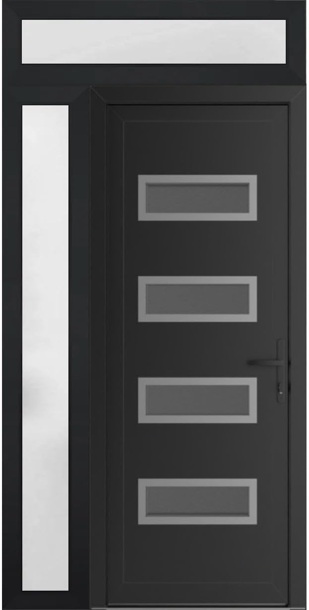 VDOMDOORS Front Exterior Prehung Metal-Plastic Door Frosted Glass | Manux 8113 Matte Black | Side, Top Sidelite Transom | Residential Doors Entrance Patio Garage 50 x 94 (W36+14 x H80+14) Left-Inswing