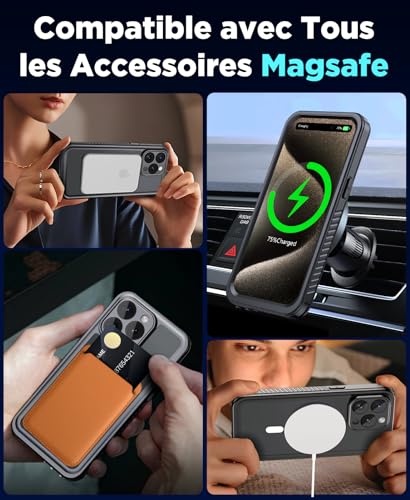 Coque iPhone 15 Pro étanche IP68 et compatible MagSafe protection noire