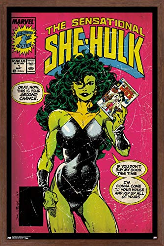 Poster She-Hulk encadré acajou de qualité premium Marvel Comics de grand format
