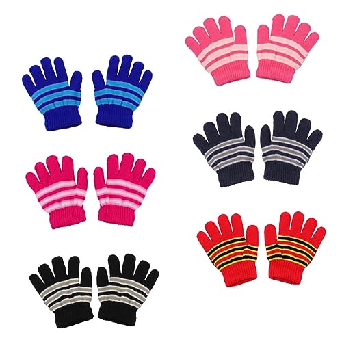 6Pairs Winter Gloves Warm Knitted Full Finger Mittens for Boys Soft Comfortable for Ages Random Colors for Cold Weather