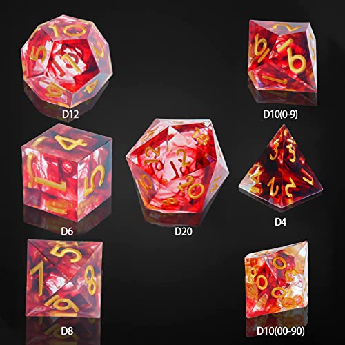 Resin Dice Set 7 Pieces, Sharp Dnd Dice Set With Dice Box Handmade Multi-Side D&D Dice Colorful Dungeons And Dragons Game Dice Role Playing Rpg Magic Table Game (Red Gold) #TOP3