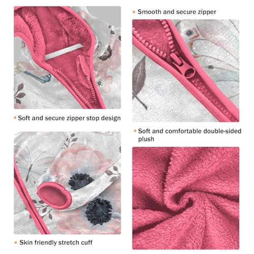 OTVEE Bird Butterfly Pink Flowers Kids Hoodie Jacket Fall Spring Full Zip Warm Outwear Coat3