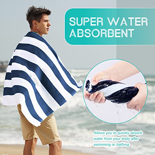 Royal Matrix Striped Large Beach Towel - 100% Cotton 30''X60'' Cabana Striped Beach Towel 1-Pack Bath Towels Super Absorbent Soft Pool Towels Swim Towels (Deep Navy, 30" X 60") #TOP1