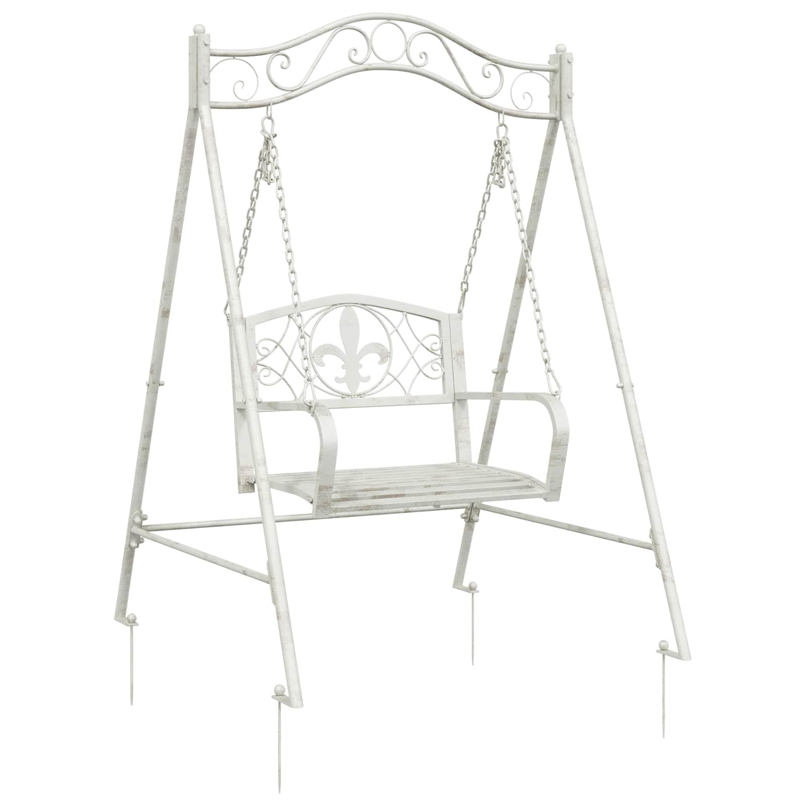 vidaXL Banc Balançoire Acier 113 x 121,5 x 168 cm Blanc Antique