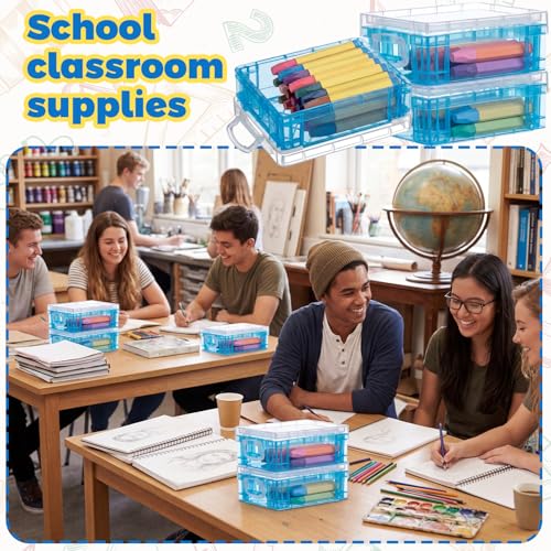 Image of Suzile 50 Pcs Plastic Crayon Box with Lid 4.8 x 3.4 x 1.6 In Crayon Storage Containers Bulk for Office School Classroom Supplies Pen Pencil Art Crafts(Blue)
