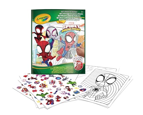 Crayola, Álbum para colorir com autocolantes Spidey, 32 páginas e 4 folhas de autocolantes incluídos, 04-0738
