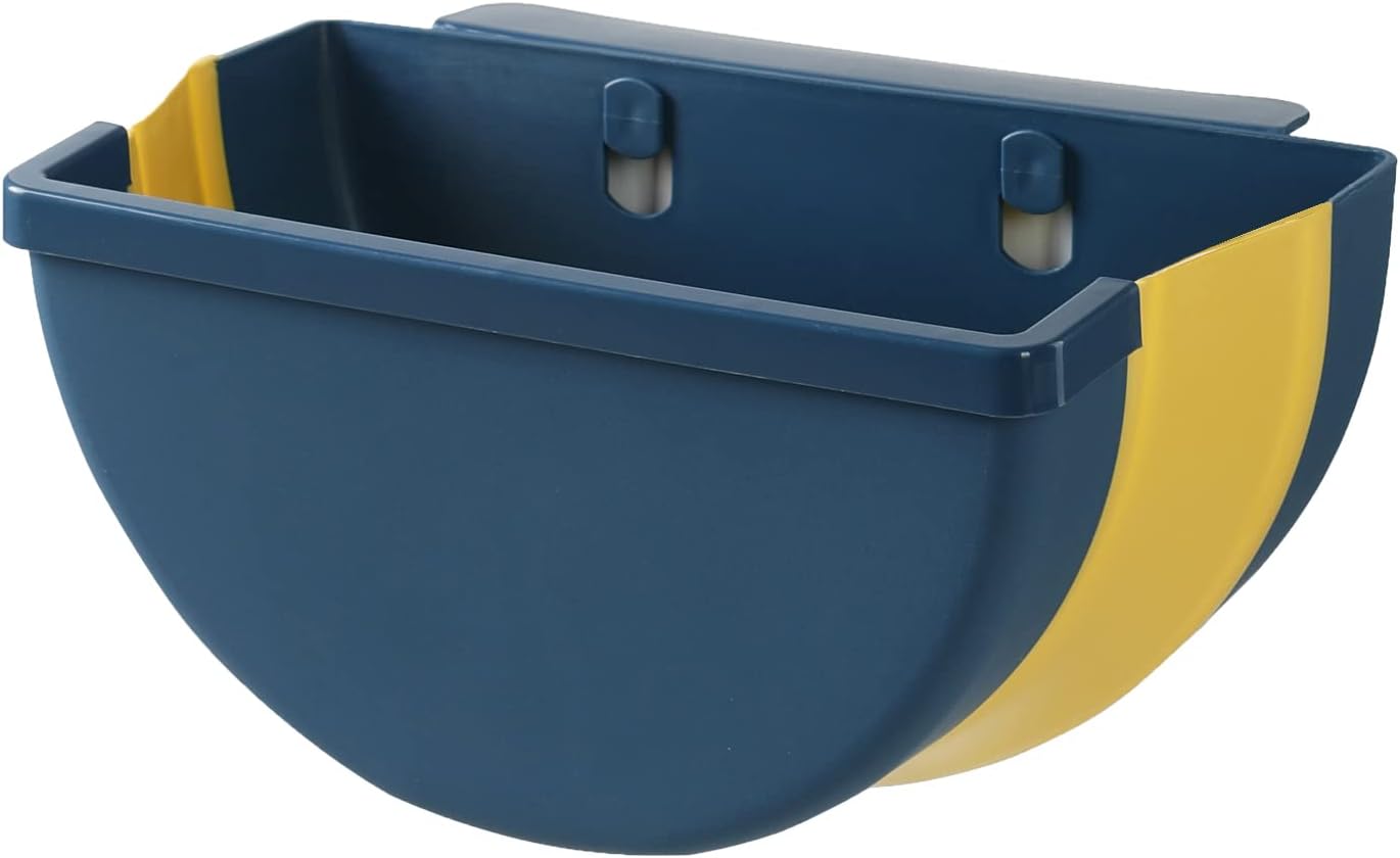 Hanging Kitchen Trash Can Wall Mounted Waste Bin Foldable Waste Bins Small Compact Garbage Can for Cabinet Kitchen Drawer Bedroom Dorm (Dark Blue)