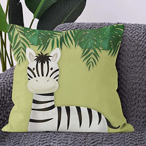 Ofila Cartoon Animals Throw Pillow Covers 16×16 Set Of 4, Kids Pillowcase Jungle Animals Green Leaves Zoo Animals Pillow Covers Set For Living Room Sofa Couch Linen Fabric Decorative Pillowcase #TOP2