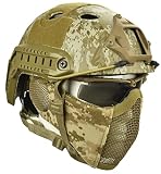 Jadedragon PJ Tactical Fast Helmet & Protect Ear Foldable Double Straps Half Face Mesh Mask & Goggle