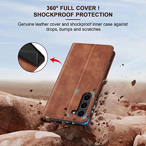 Image of Jasonyu Flip Wallet Case for Samsung Galaxy S23 Plus /S23+,Brown