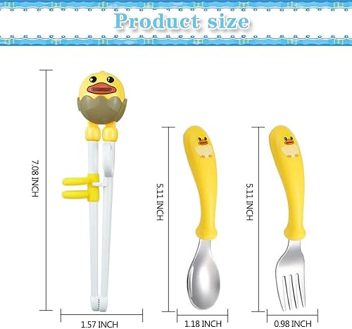 Miniatura 2 de Juego de palillos para niños, juego de palillos de entrenamiento para niños y principiantes, juego de palillos de pato amarillo, cuchara, tenedor y