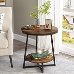 Tribesigns End Table, 2 Tier Round Side Table with Storage Shelf, Industrial Nightstand Bedside Table Coffee Accent Table for Living Room Bedroom Small Space, Rustic Brown Tribesigns End Table 2 Tier Round Side Table with Storage Shelf Industrial Nightstand Bedside Table Coffee Accent Table for Living Room Bedroom Small Space Rustic Brown