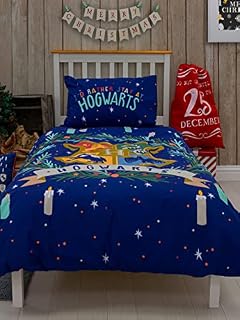 HARRY POTTER CHRISTMAS JOYEUX Single Duvet Cover | Reversible Two Sided Design | Kids Bedding Set Includes Matching Pillow Case,135x200cm