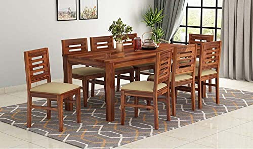 Image of Krishna Wood Decor Solid Wood Dining Table 8 Seater with Chair | Dining Room Set Furniture | Dining Table 8 Seater Set Wooden | Dining Table Set | Sheesham Wood | Teak Finish